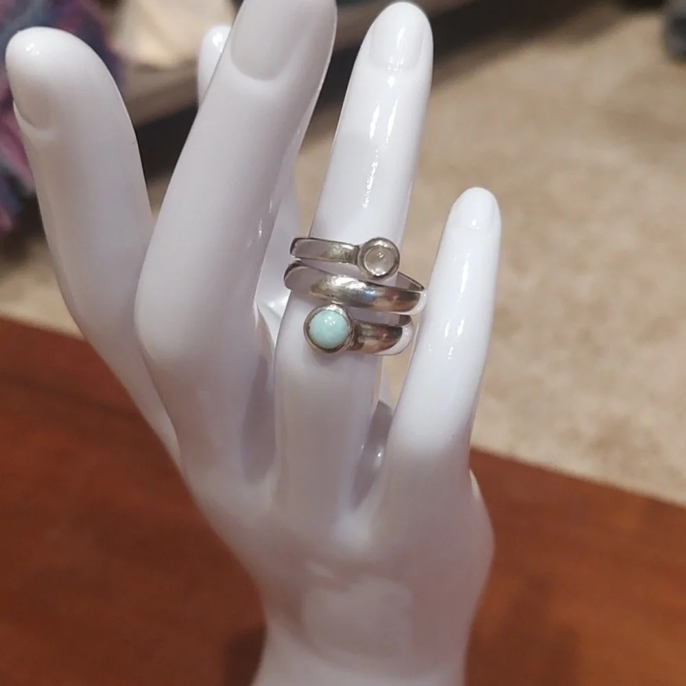 Sterling Silver Wrap Ring with Light Blue and Aquamarine Stones